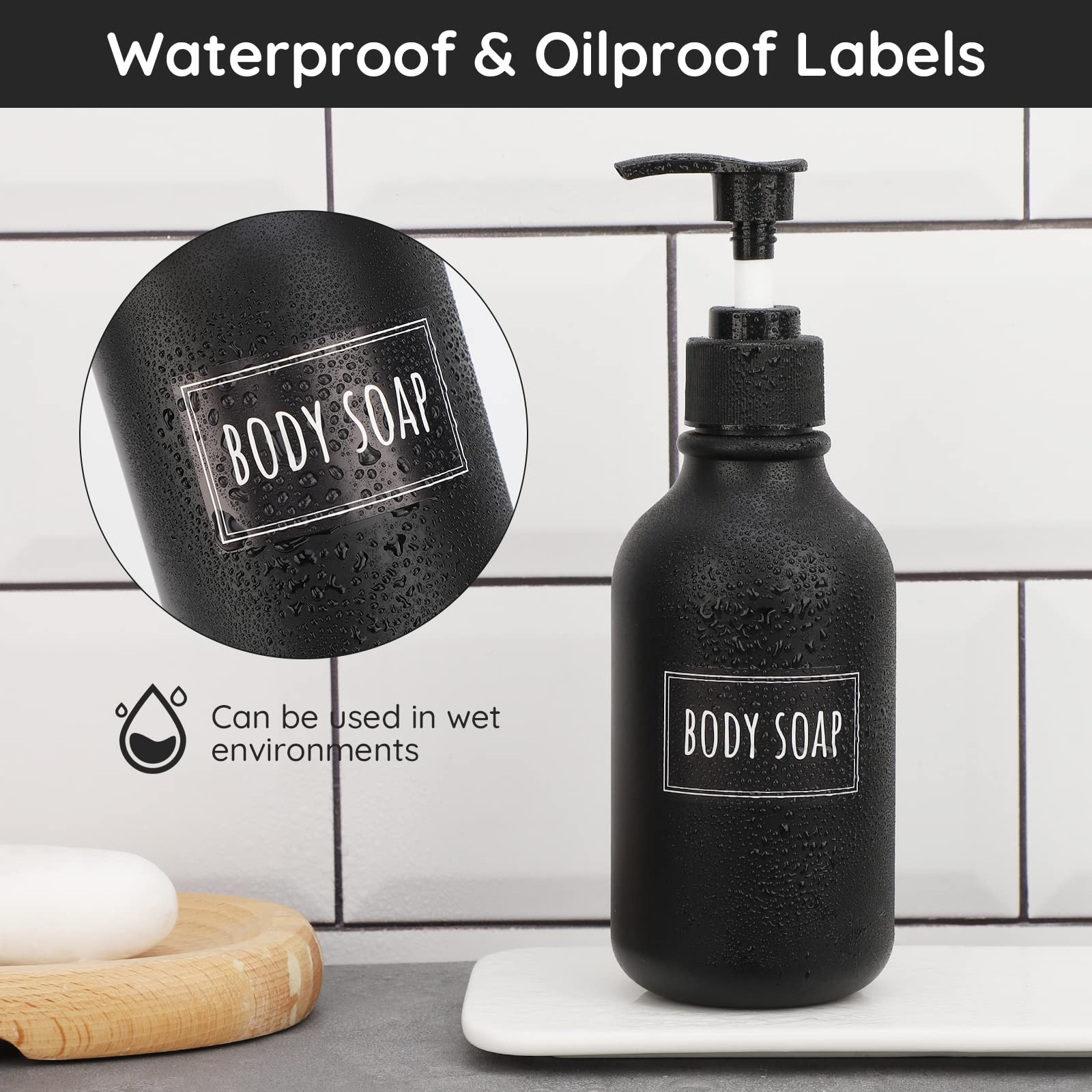 Segbeauty 36Pcs Black Waterproof Labels, Self-Adhesive Bathroom Labels For Organizing, Removable Printed Shampoo Conditioner Bod